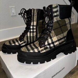 Aldo Yuclya Plaid Comabt Boots Womens Sz 10 Snow Bunny Zip Up Winter Boots